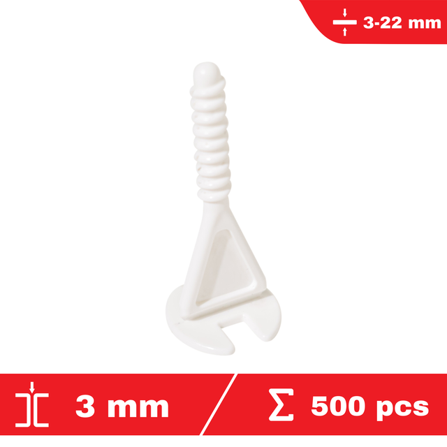 Lot de 500 croisillons à cadran autonivelants TWIST-IT 3 mm - système de nivellement de carrelage - FLAT-PRO