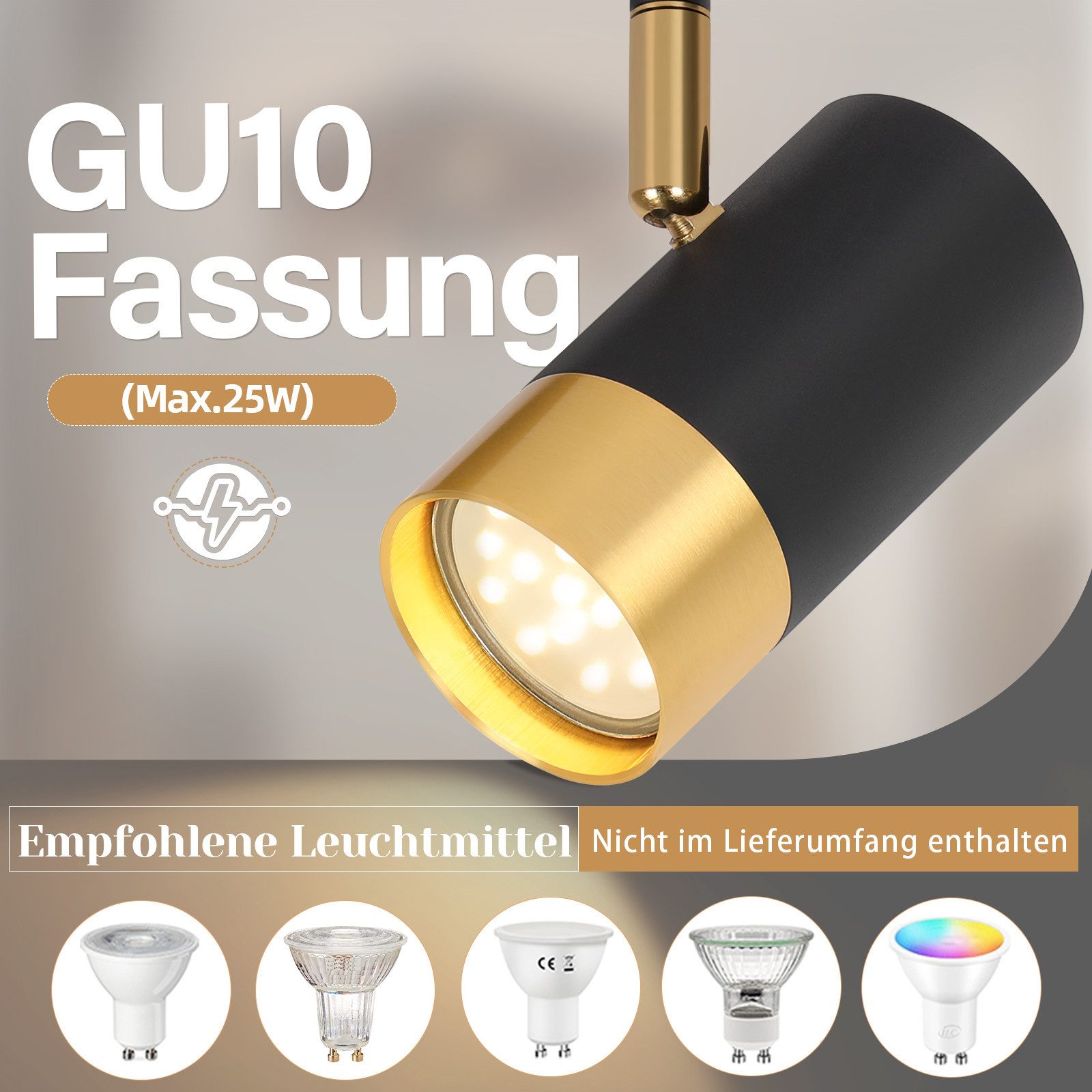 ZMH Spot de plafond 2 flammes-GU10 noir-or Moderne Lampe de plafond pour le salon - 5