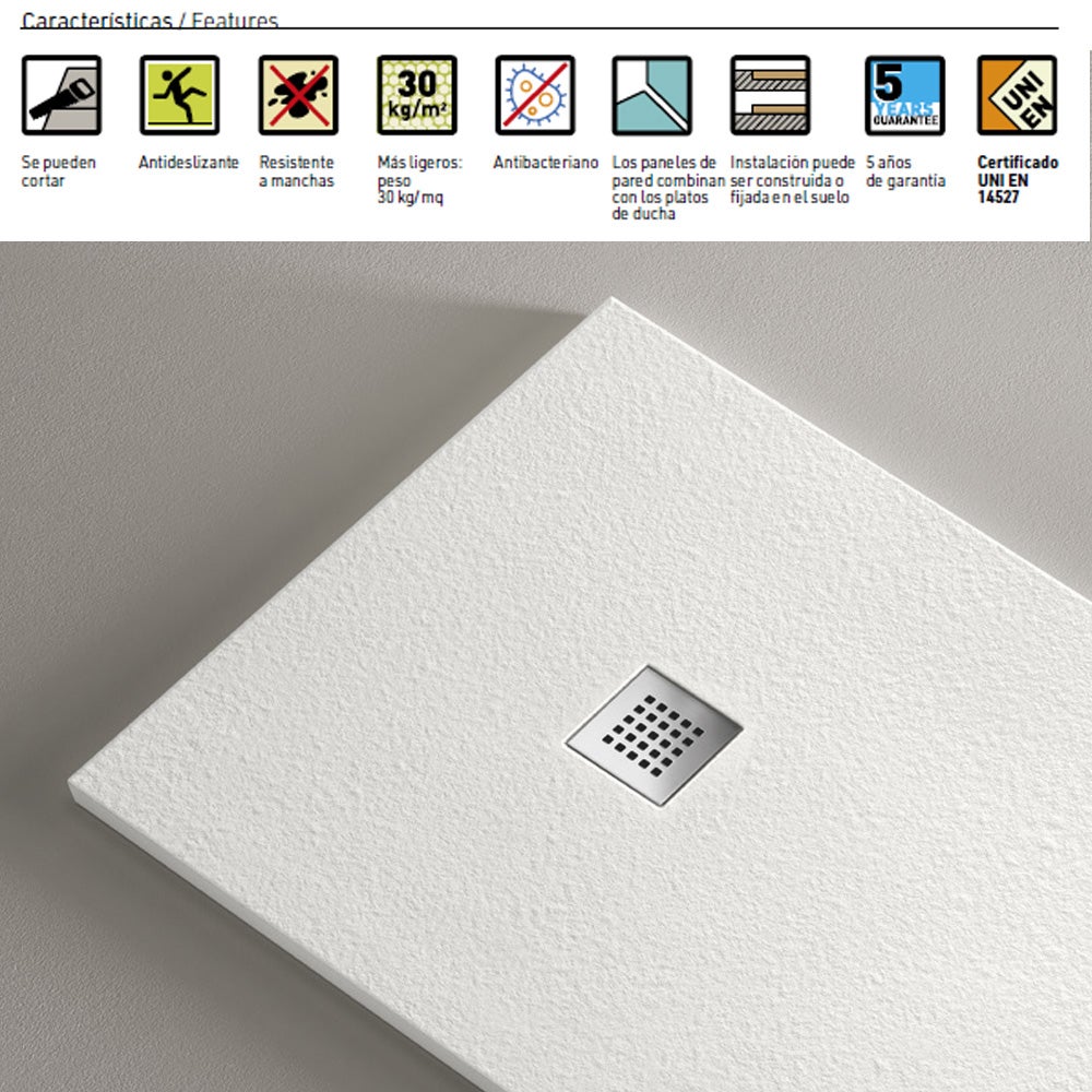 Receveur de Douche en Résine Antidérapant | Bonde d’Évacuation + Grille de Couleur | Texture Pierre | Couleur Beige | 140x90 cm - 5