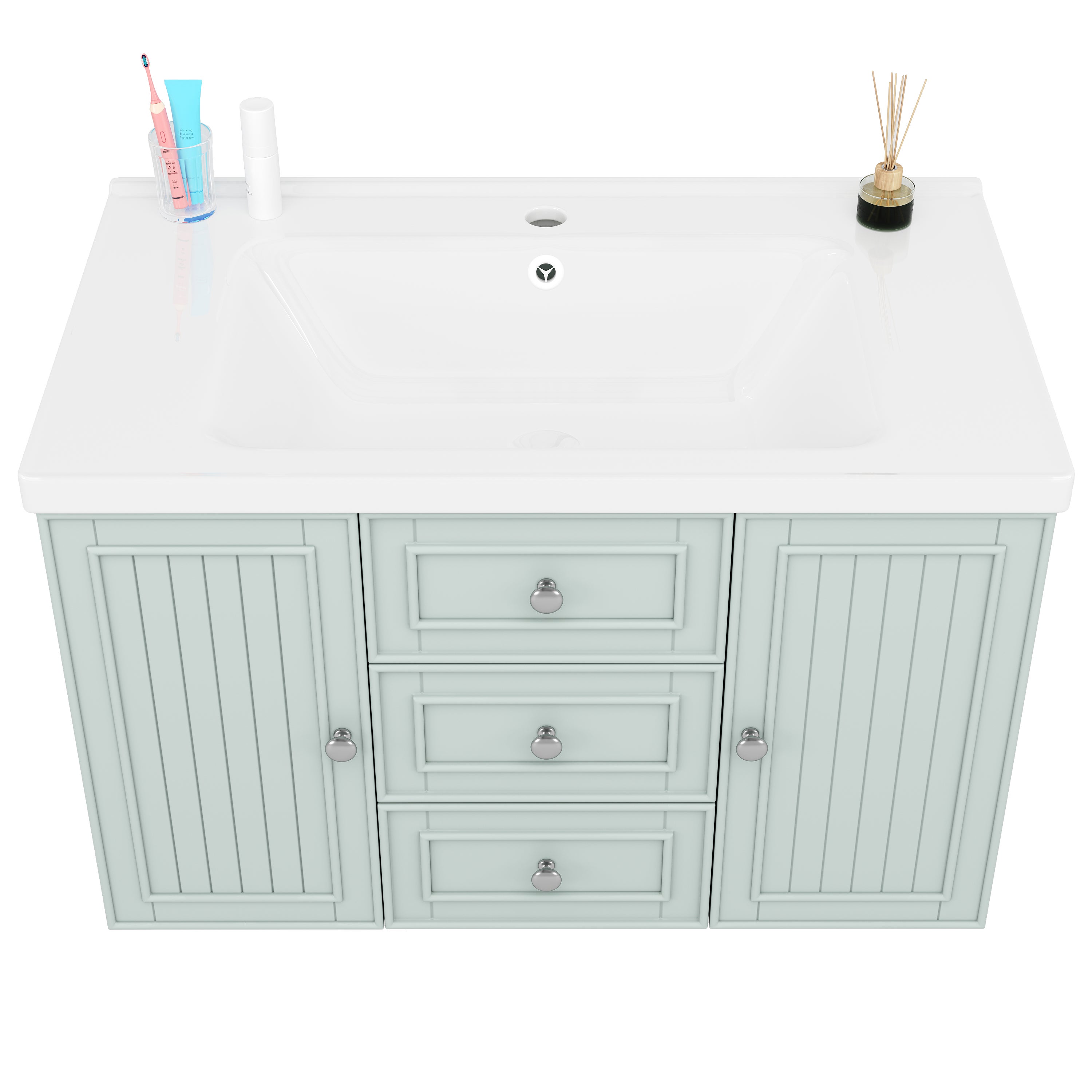 Meuble sous-vasque, meuble de salle de bain, meuble vasque avec 3 tiroirs, grand espace de rangement, meuble vasque mural, vert, 78,5 × 46 × 46,8 cm - 8