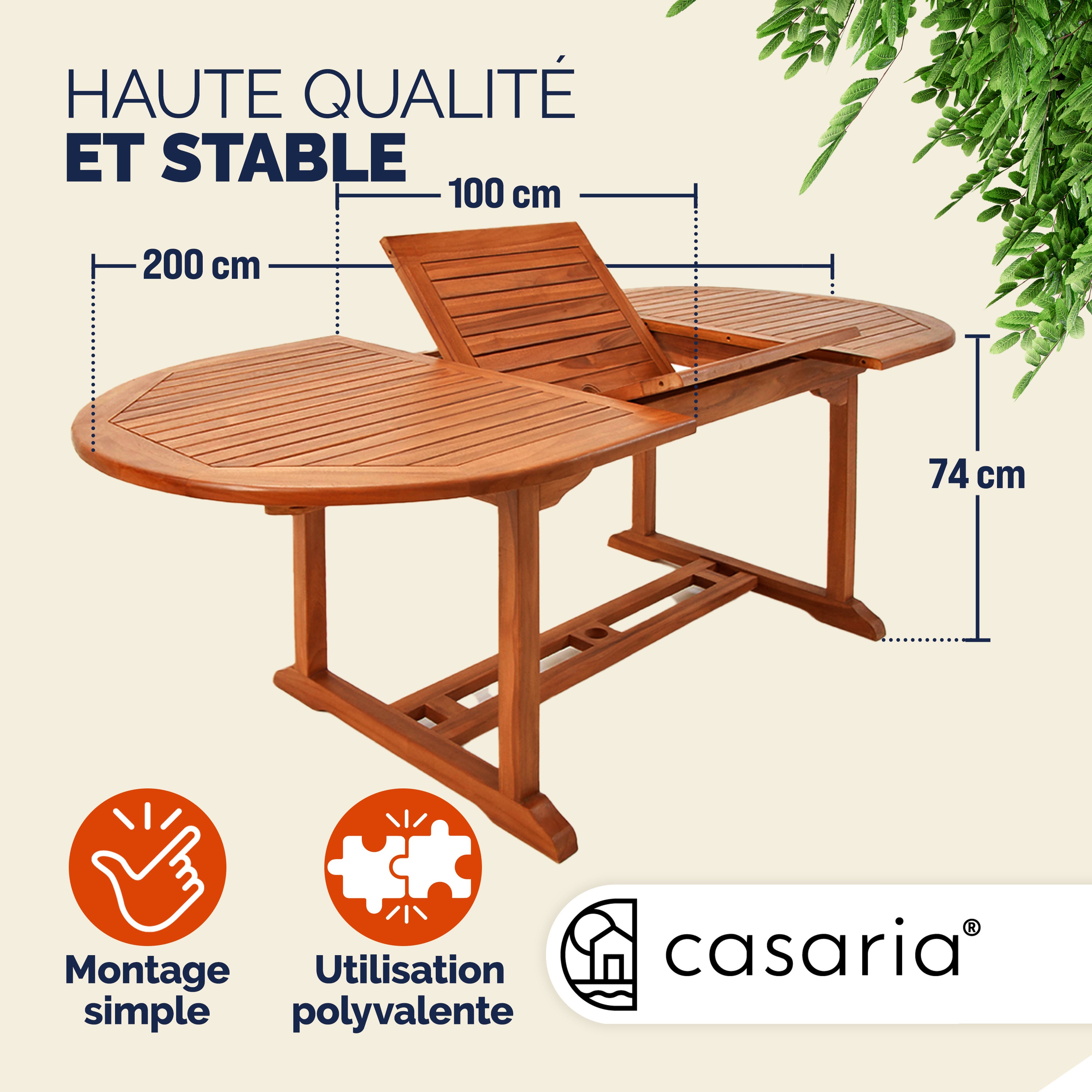 CASARIA® Table De Jardin Extensible Type Papillon 150-200 cm - Trou pour parasol - Salon de jardin bois - 200 x 100 x 74 cm - Pour 6 à 8 Personnes - 3