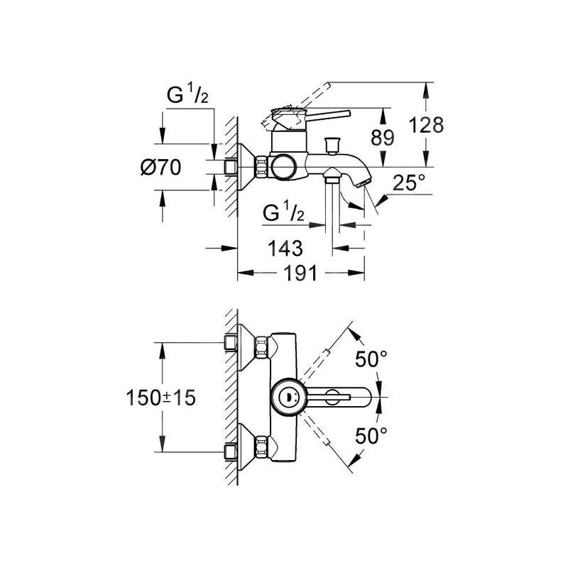 Grohe BauClassic - Mitigeur de baignoire, chrome 32865000 - 2