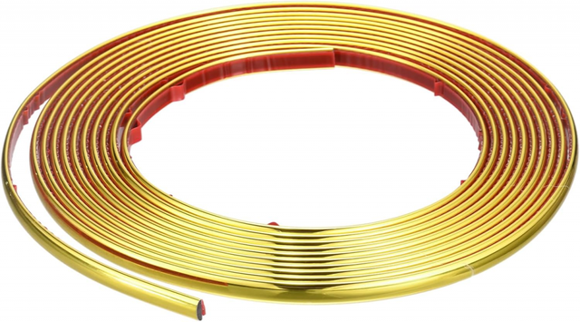 Tira decorativa autocolante em PVC flexível de 8 mm × 5 m, adequada para paredes, carros, espelhos, portas e decoração de casa (ouro)