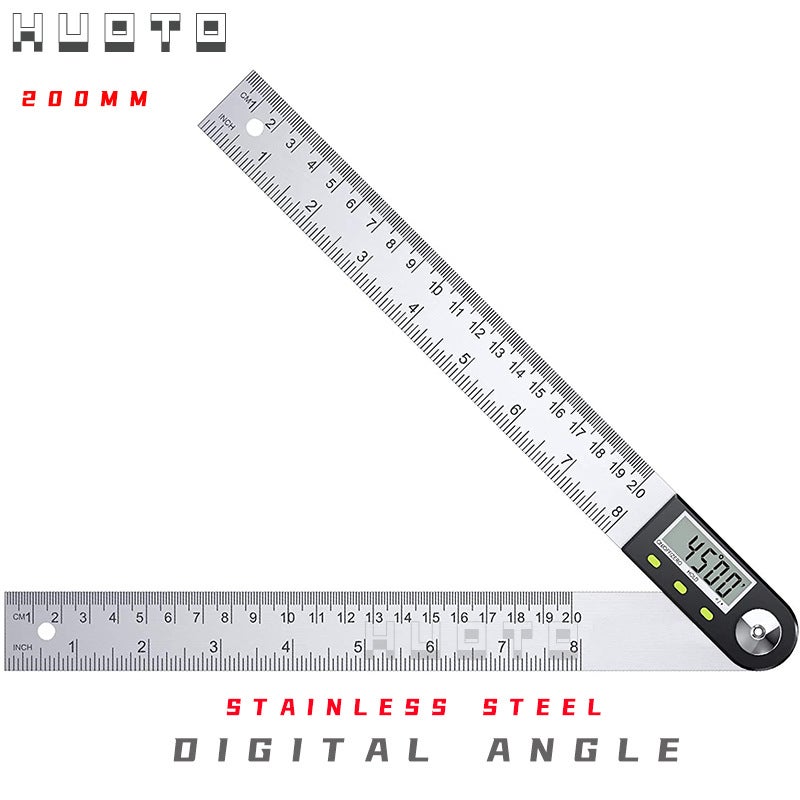 Rapporteur D'angle Numérique 200 Mm – Acier Inoxydable, Précision ±0,3°