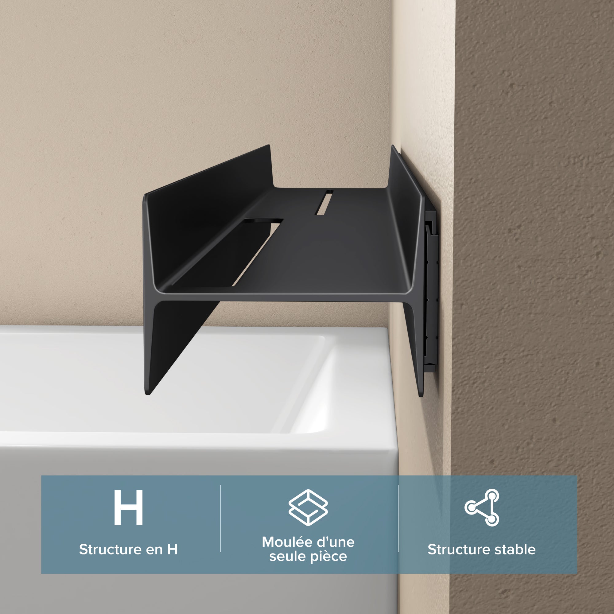 doporro Serviteur de Douche Mural Amovible avec Porte-Serviettes Étagère Douche Noir Mat Organisateur de Toilettes pour Salle de Bain Reglo-03 - 2