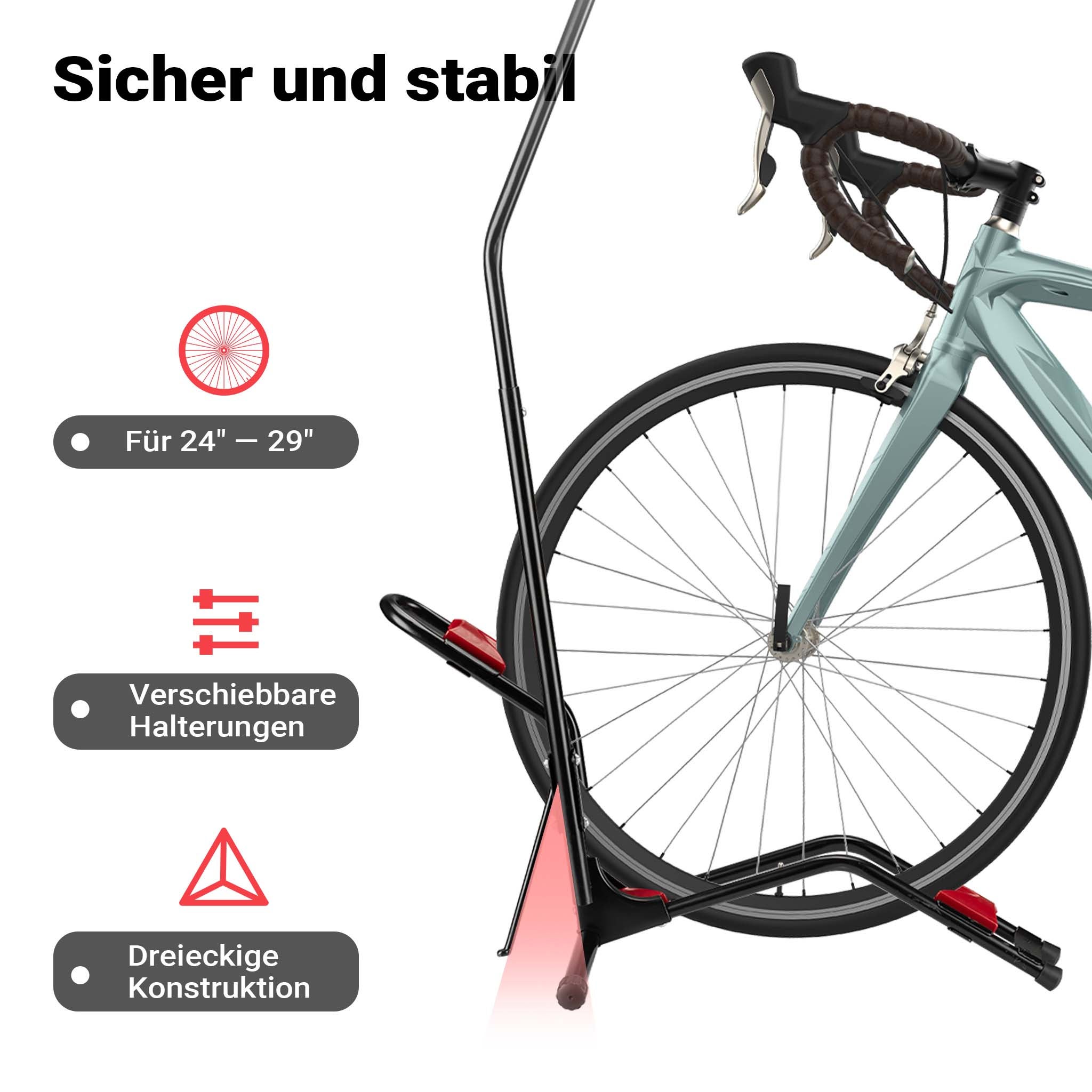Range-vélo vertical de sol autoporteur – 53 x 11 x 120 cm – Support de rangement pour vélo – en