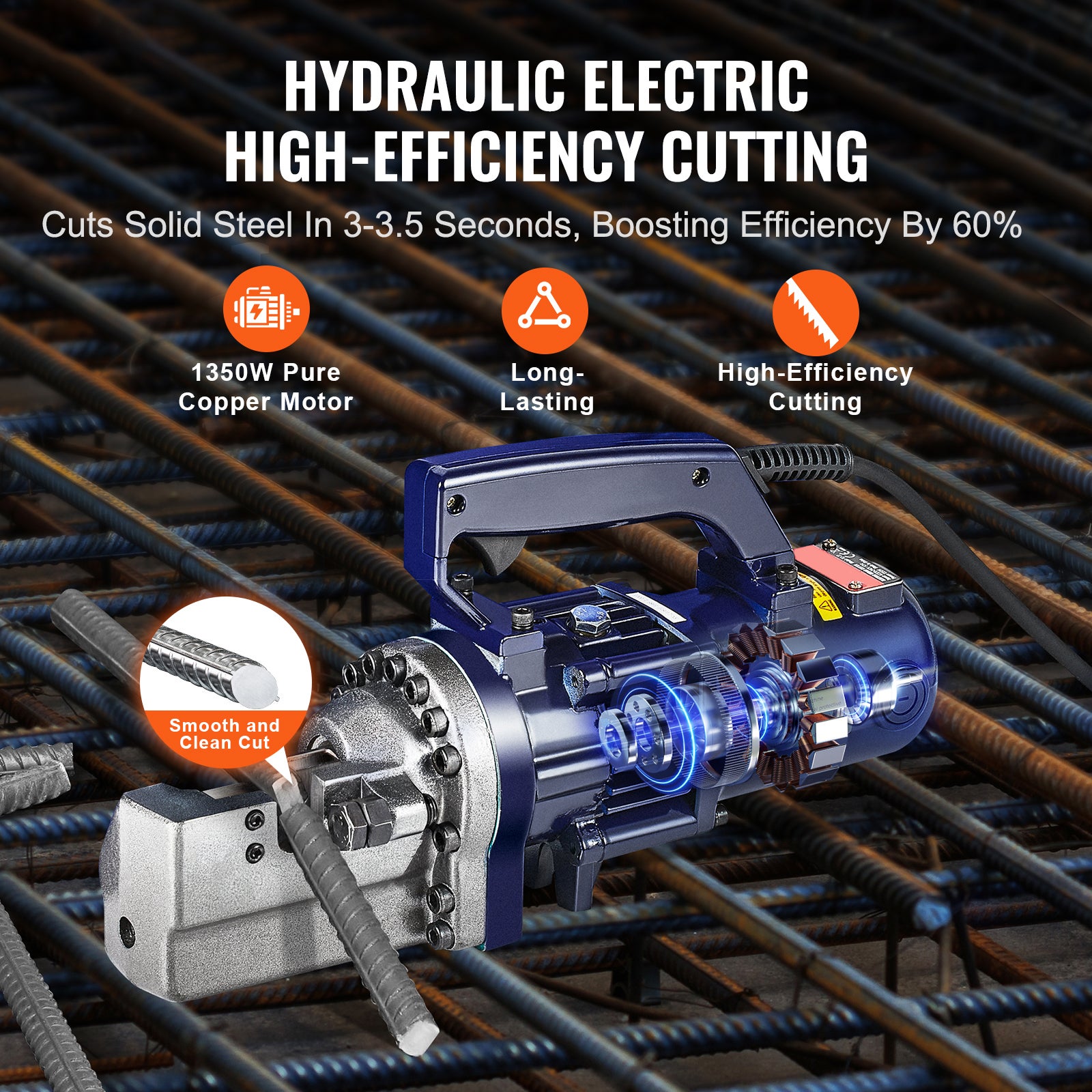 Coupe-barres hydraulique électrique SucceBuy 1350W,4-22mm,portable,acier haute puissance,220V,mallette à outils et bidon d'huile,noir bleu RC-22 - 4