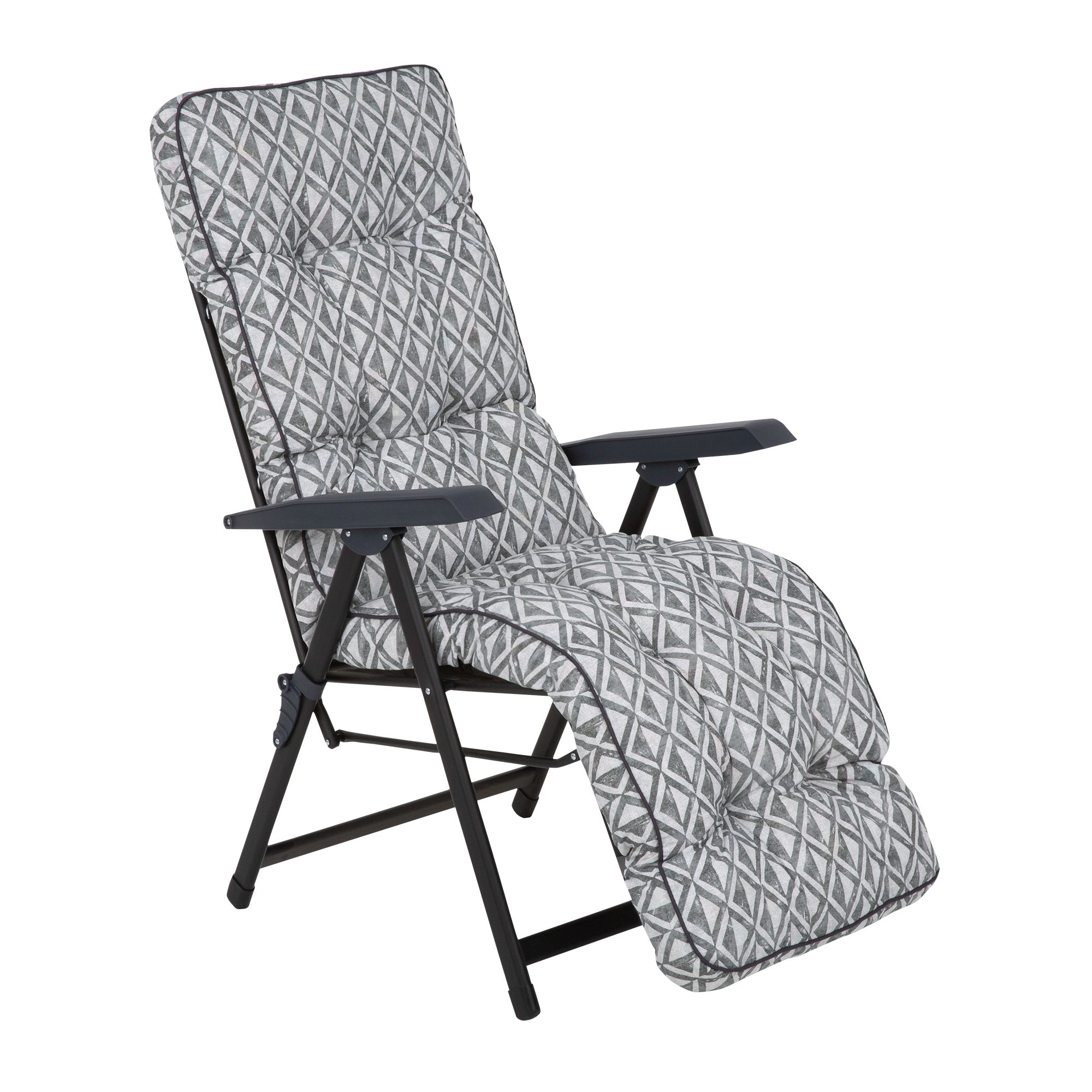 Fotel ogrodowy z podnóżkiem Lena Plus Black Edition szary geometryczny wzór Patio