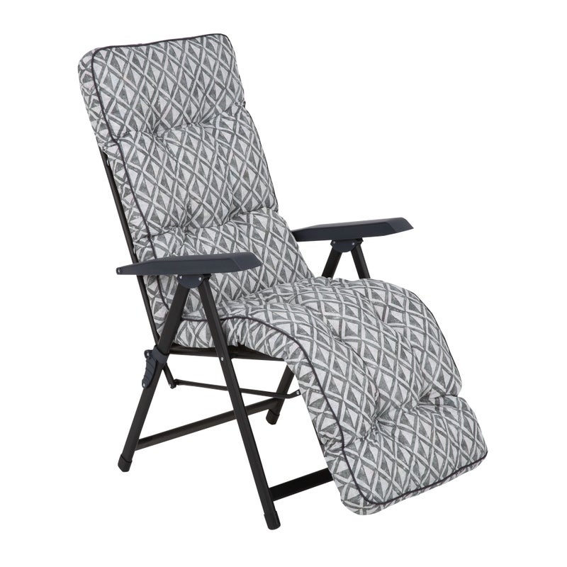 Fotel ogrodowy z podnóżkiem Lena Plus Black Edition szary geometryczny wzór Patio