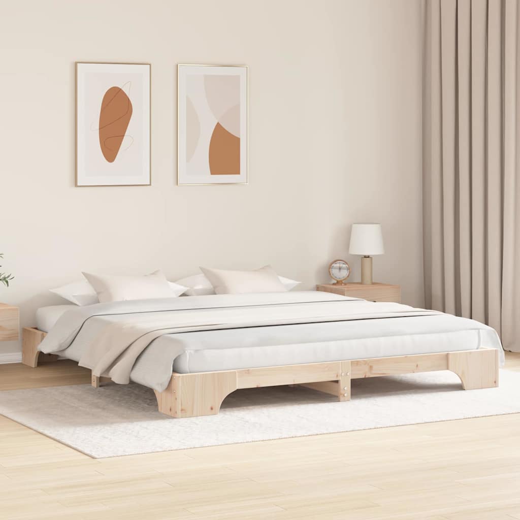 Estructura de cama de madera maciza de pino natural, 200 × 200 cm - 3