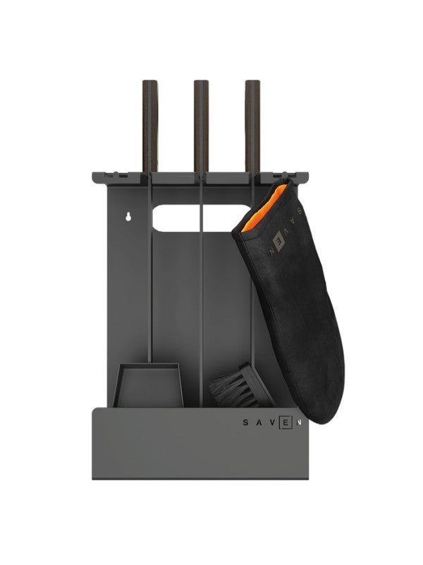 Juego de herramientas para chimenea de 3 piezas en acero y madera negro - set 3 l