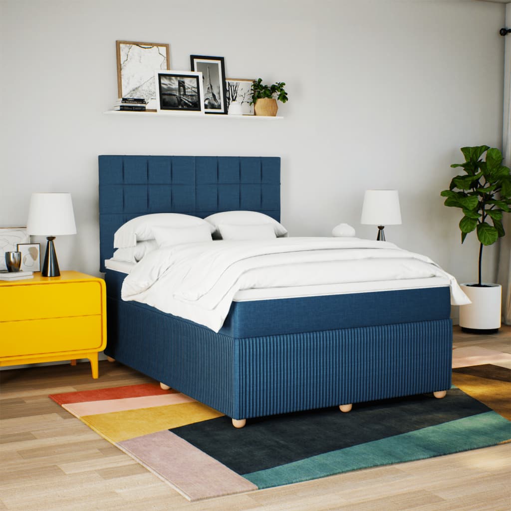 Maison Exclusive - Sommier à lattes de lit avec matelas Bleu 140x200 cm Tissu - 5