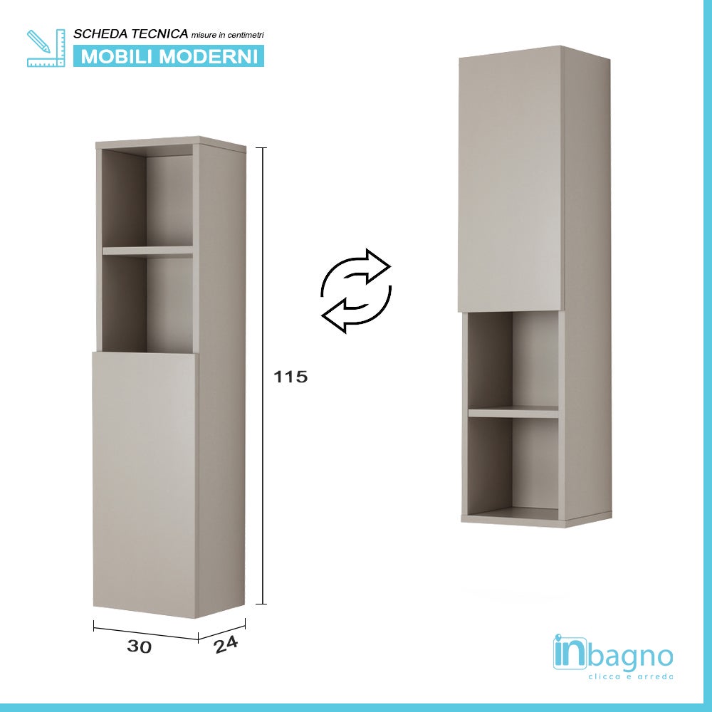 Meuble de salle de bains 30x25 en finition Tortora Pastello avec étagères, à faible encombrement - 4