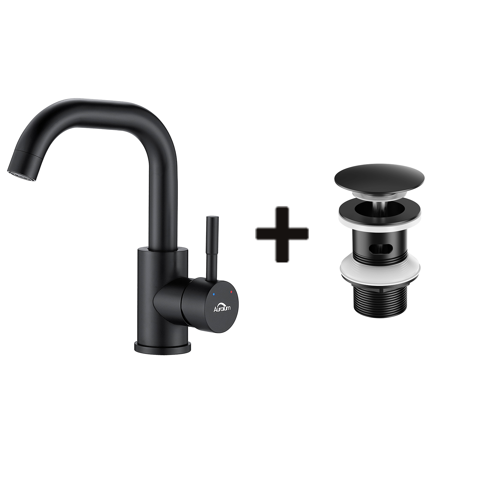 Robinet Lavabo Noir avec Barboteur Démotable, Rotation à 360°+Bonde ...