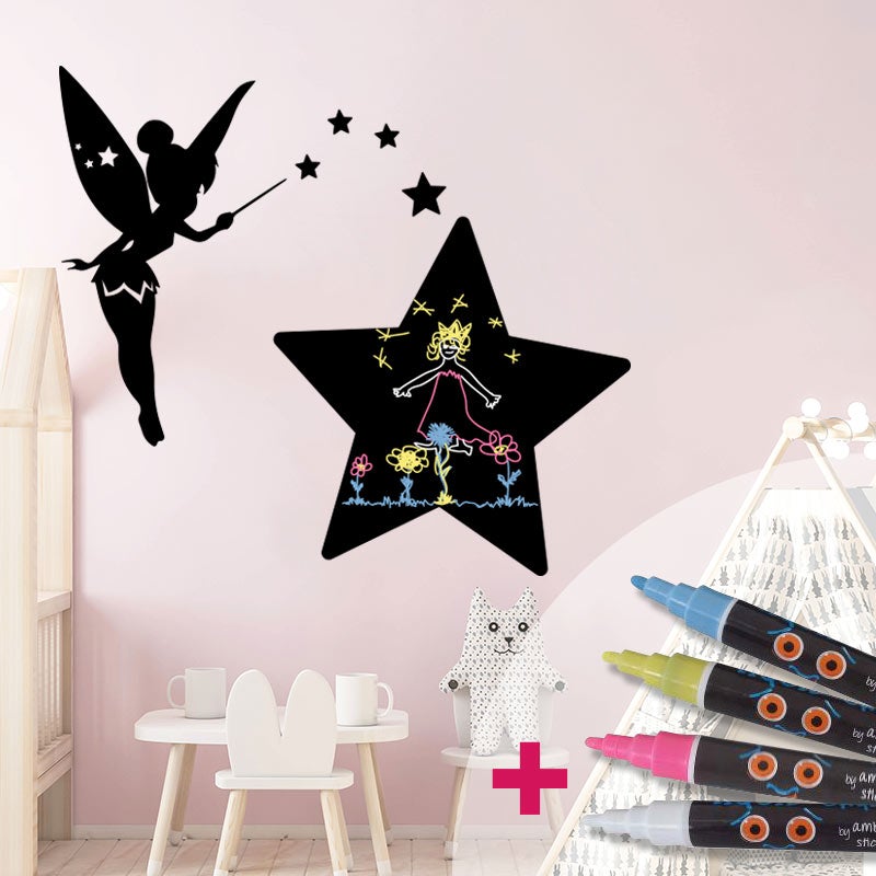 Adesivo lavagna fata sognatrice + 4 gessi liquidi - Sticker adesivo - adesivi murali - 95x105cm - 3