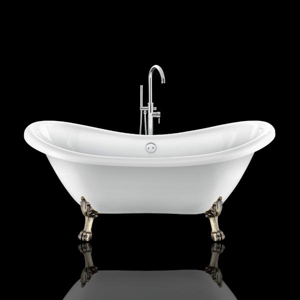 Baignoire sur pieds rétro DARLINGTON Blanche 175 cm Pieds de Lion Bronze jaune vieilli