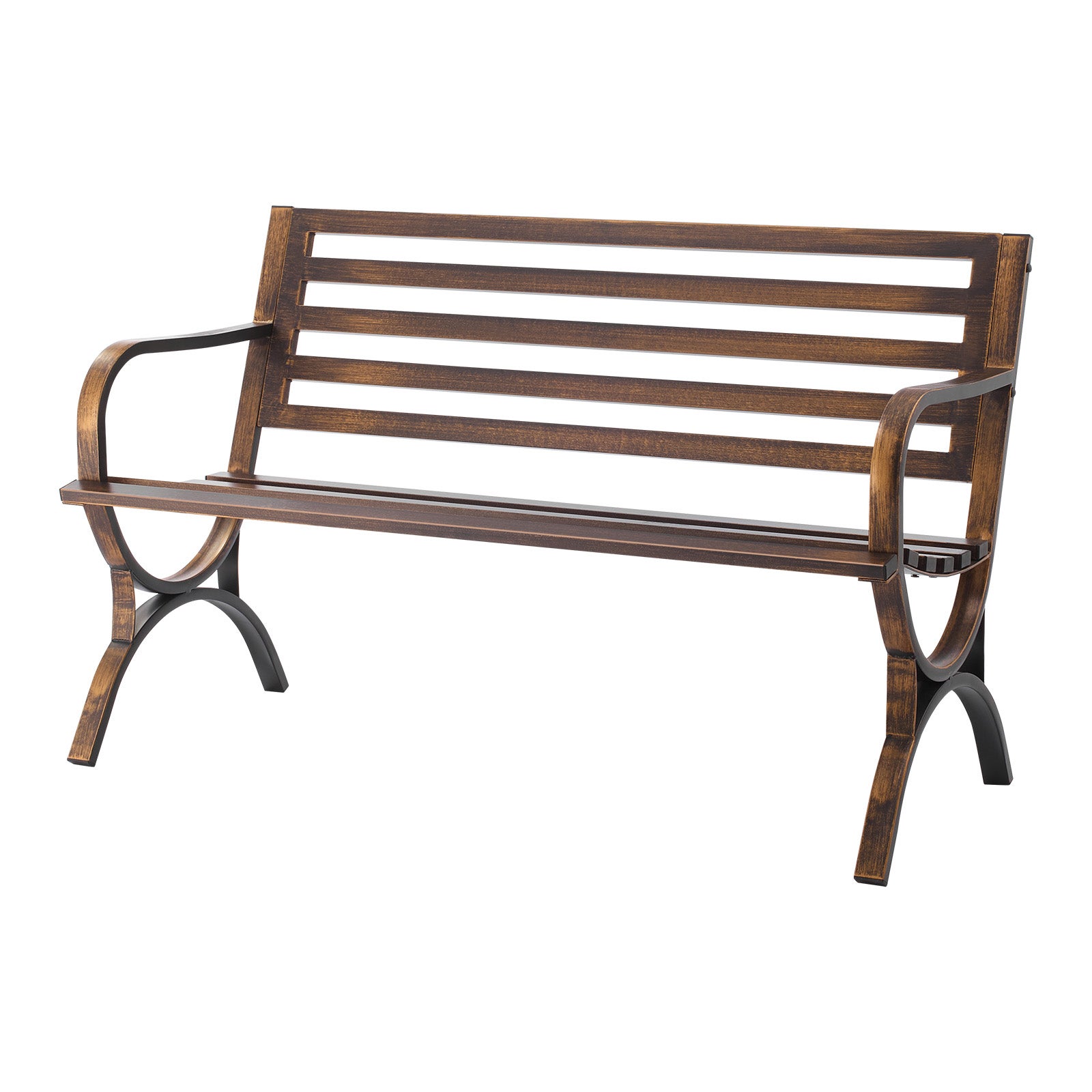 Banc jardin,VEVOR 127 cm,en acier carbone avec dossier lattes,accoudoirs bords arrondis,résistant intempéries pour terrasse,parc,bronze antique - 9
