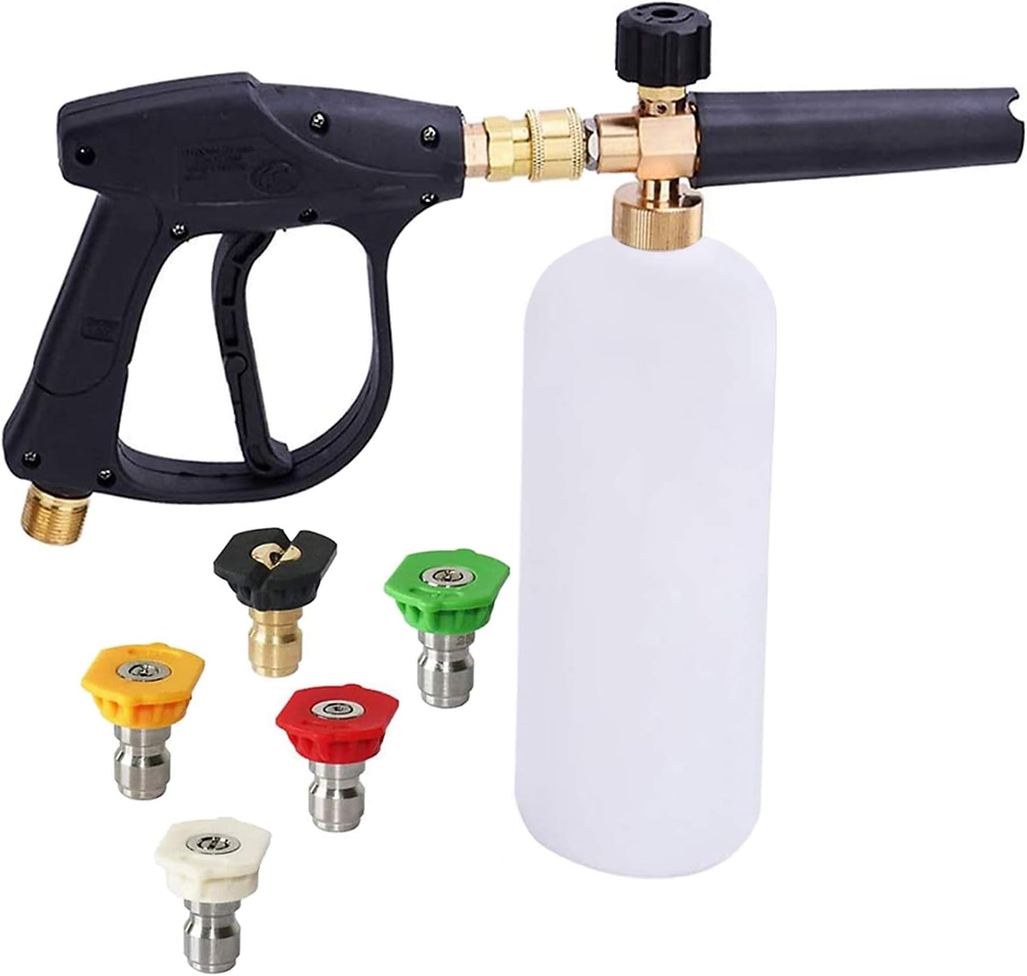 Pistolet do piany wysokociśnieniowej 1L – Regulowany, 5 dysz w zestawie, do czyszczenia samochodu, kompatybilny z lancą 1/4"