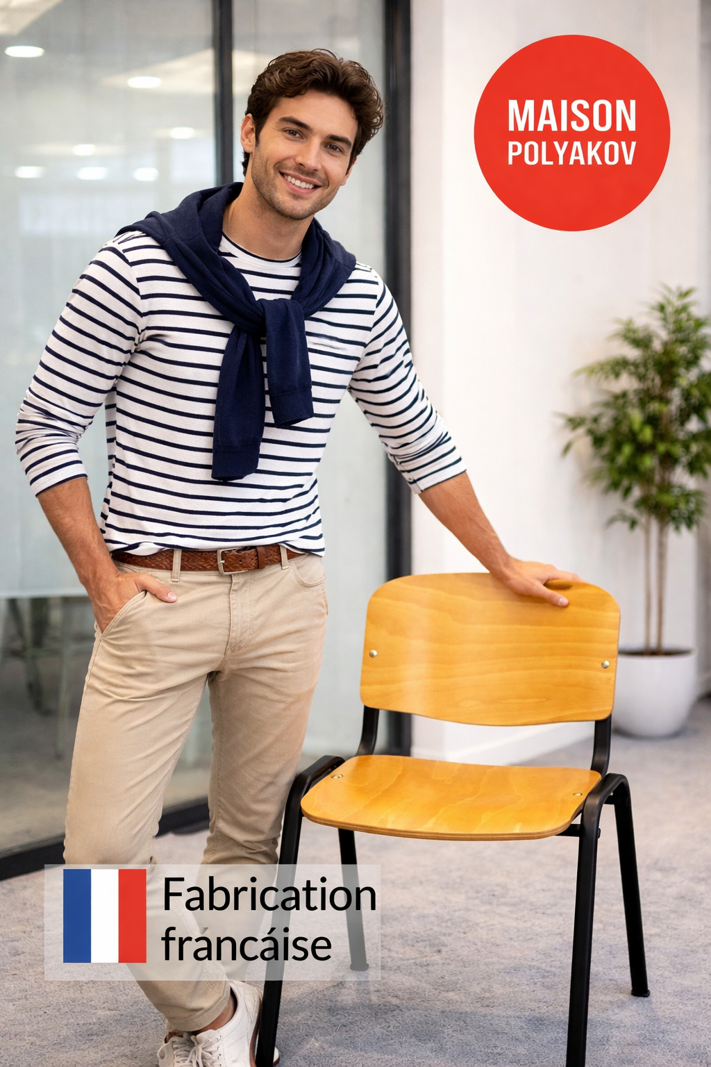 Chaise visiteur en bois clair et métal noir – Fabrication française – Pour Salle d’attente et réunion – Villeneuve - 5