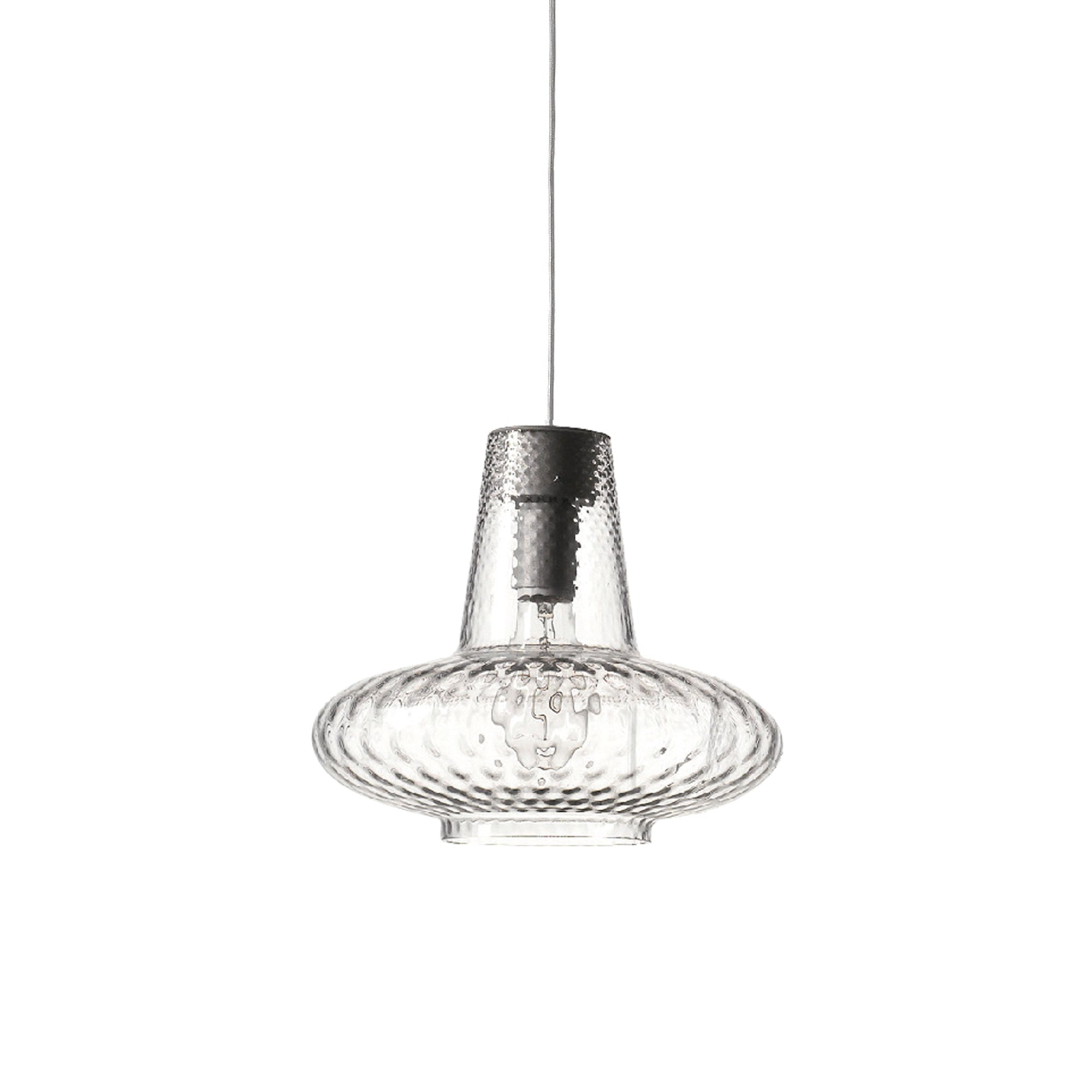 Suspensie Zafferano, sticla suflata si metal, ø 320x3150 mm, 1X E27 cu 70 wati, IP20, structura gri, sticla transparenta