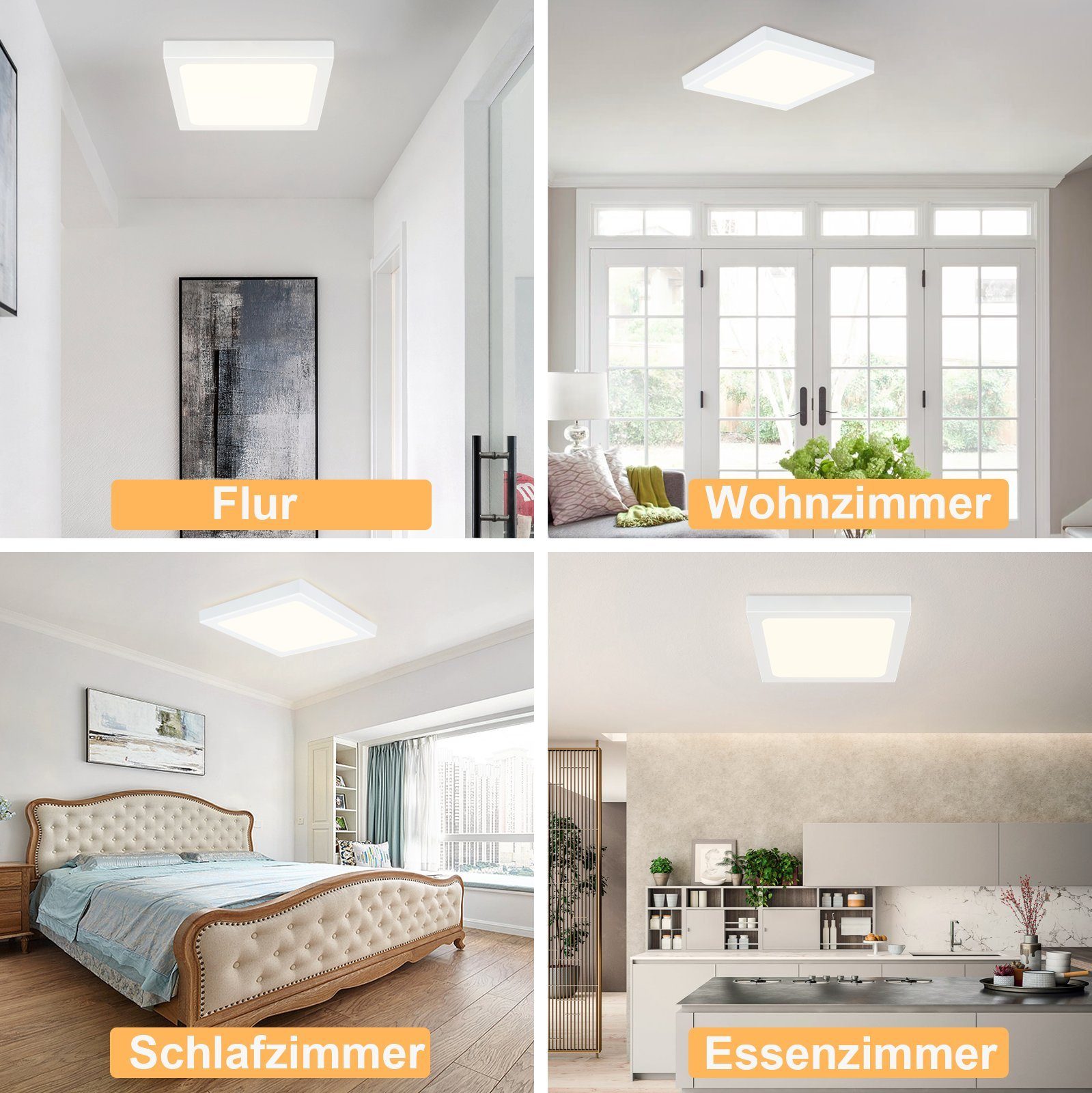NETTLIFE Plafón LED Pack de 2, Cuadrado 23cm 18W, 4000K Blanco Neutro, Lámpara IP44 Impermeable para Baño, Cocina, Dormitorio y Oficina. - 3