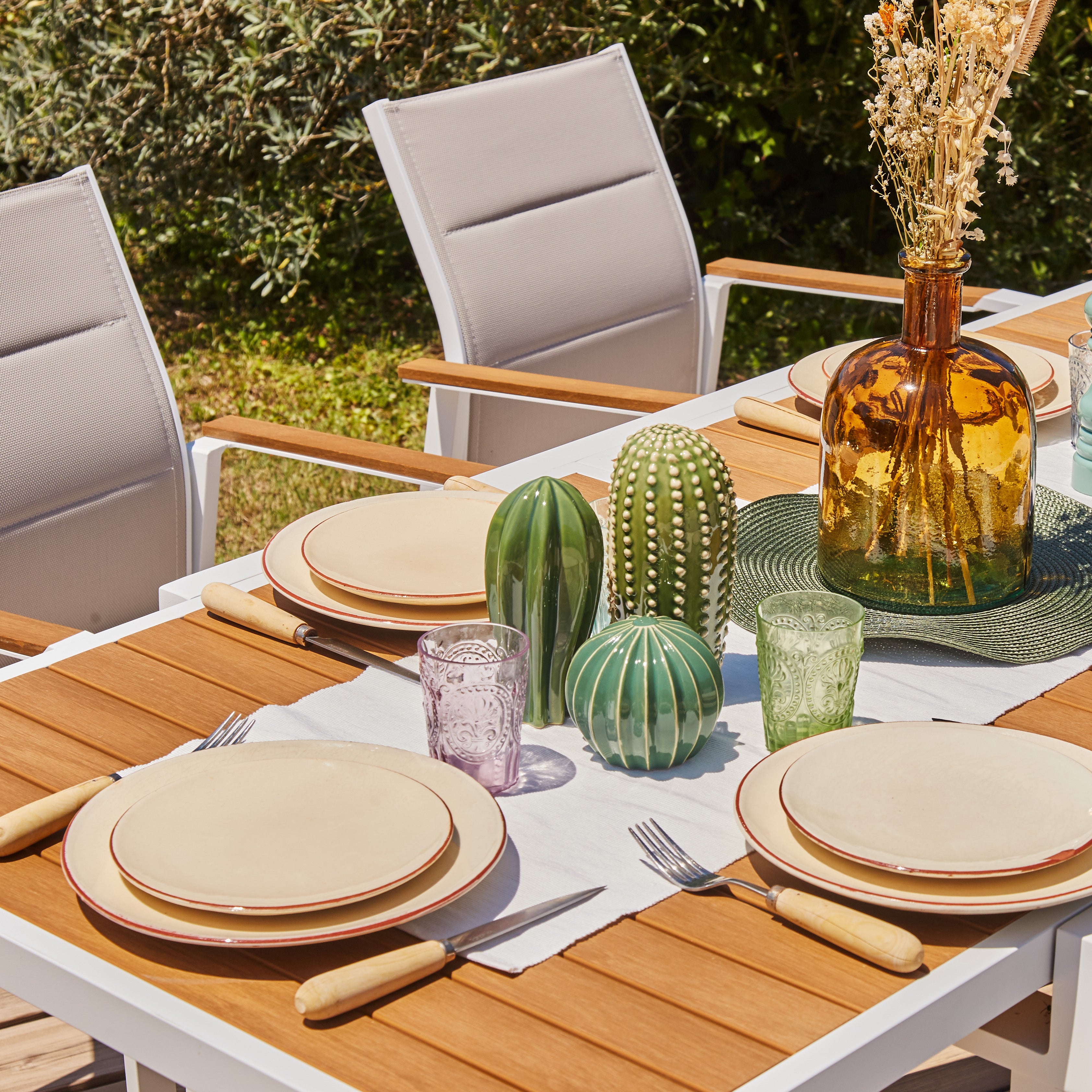 Set jardin mesa 130x70 y 4 sillas de textileno y aluminio blanco - Osaka - 7