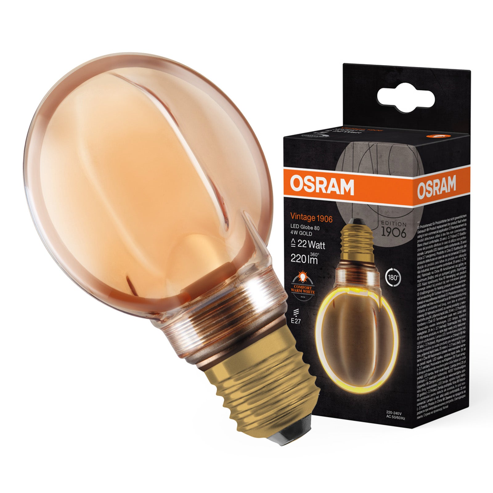 Żarówka LED Osram Dekoracyjna G80 Kula E27 4W 220lm 1800K Ciepła 330st Filament Ściemnialna