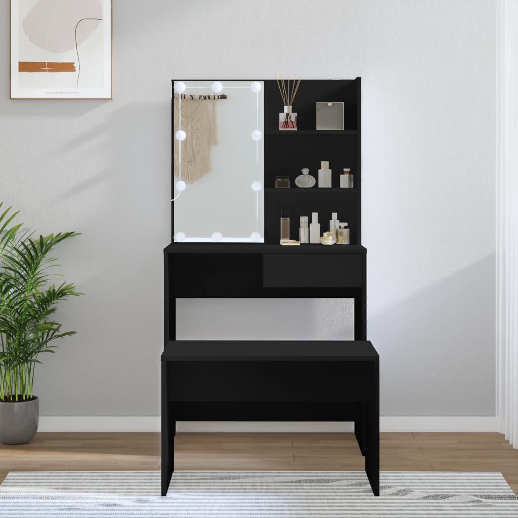 Ensemble de coiffeuse avec LED Noir Bois d'ingénierie | Leroy Merlin