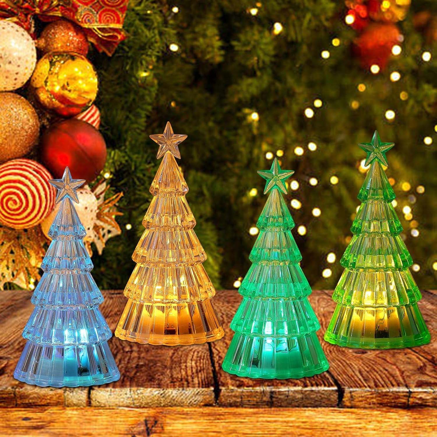 8pcs Decoraciones de Navidad Mini Árbol Cristal Luminoso, Adorno