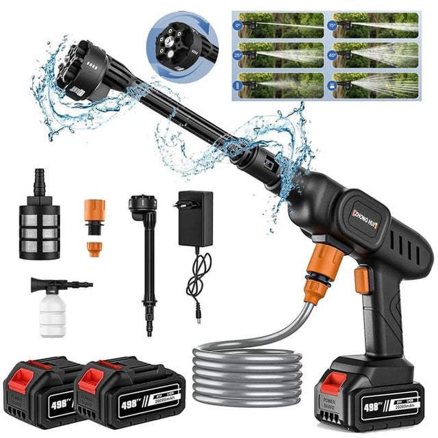 Nettoyeur Haute Pression Sans Fil Portable - 2 Batteries 12000mAh, Pression 50-70 Bars, Pour Voiture, Sol, Jardin