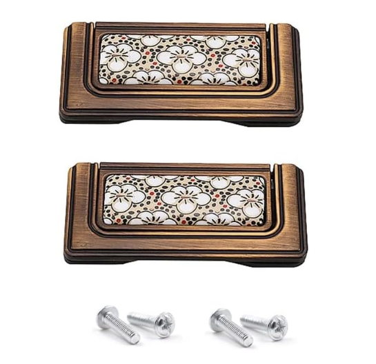 2 sztuki zabytkowych ceramicznych uchwytów do szafek kuchennych, ceramiczne uchwyty do szuflad meblowych ze stopu cynku, rozstaw otworów 64 mm