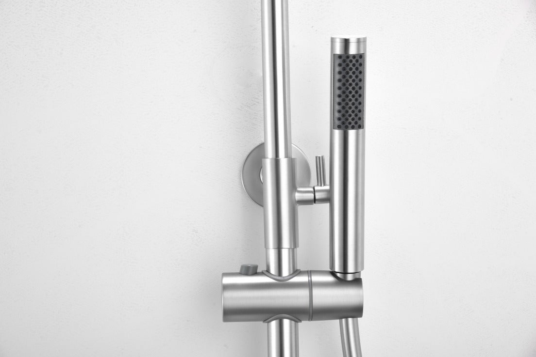 Barra de chuveiro monocomando extensível em AÇO INOX. Coluna de duche - Torneira casa de banho com pulverizador e puxador Cor Aço escovado - 4