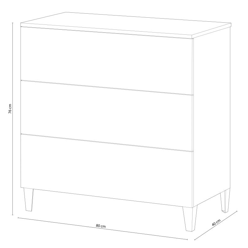 Commode AMIR 3 tiroirs L80 x H80cm - Blanc - 5