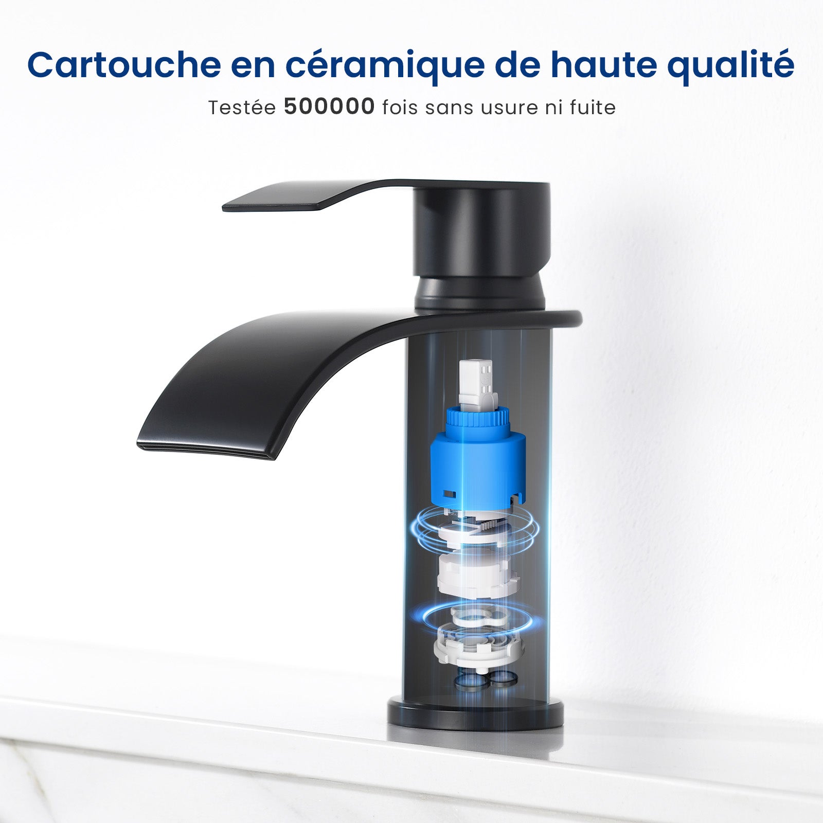 CECIPA MAX Robinet de lavabo en Acier inoxydable Mitigeur de lavabo Noir Mitigeur M Robinet salle de bain en cascade - 3