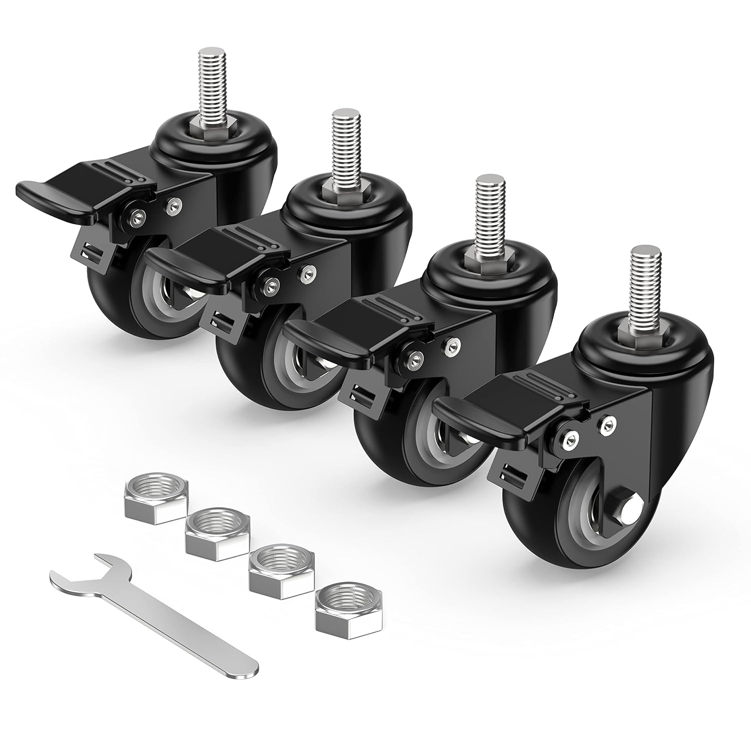 Lot De 4 Roulettes Pivotantes 125mm Avec Frein - Charge Max 800 Kg - Polyuréthane Antidérapant Pour Meubles Lourds, Chariot, Établi