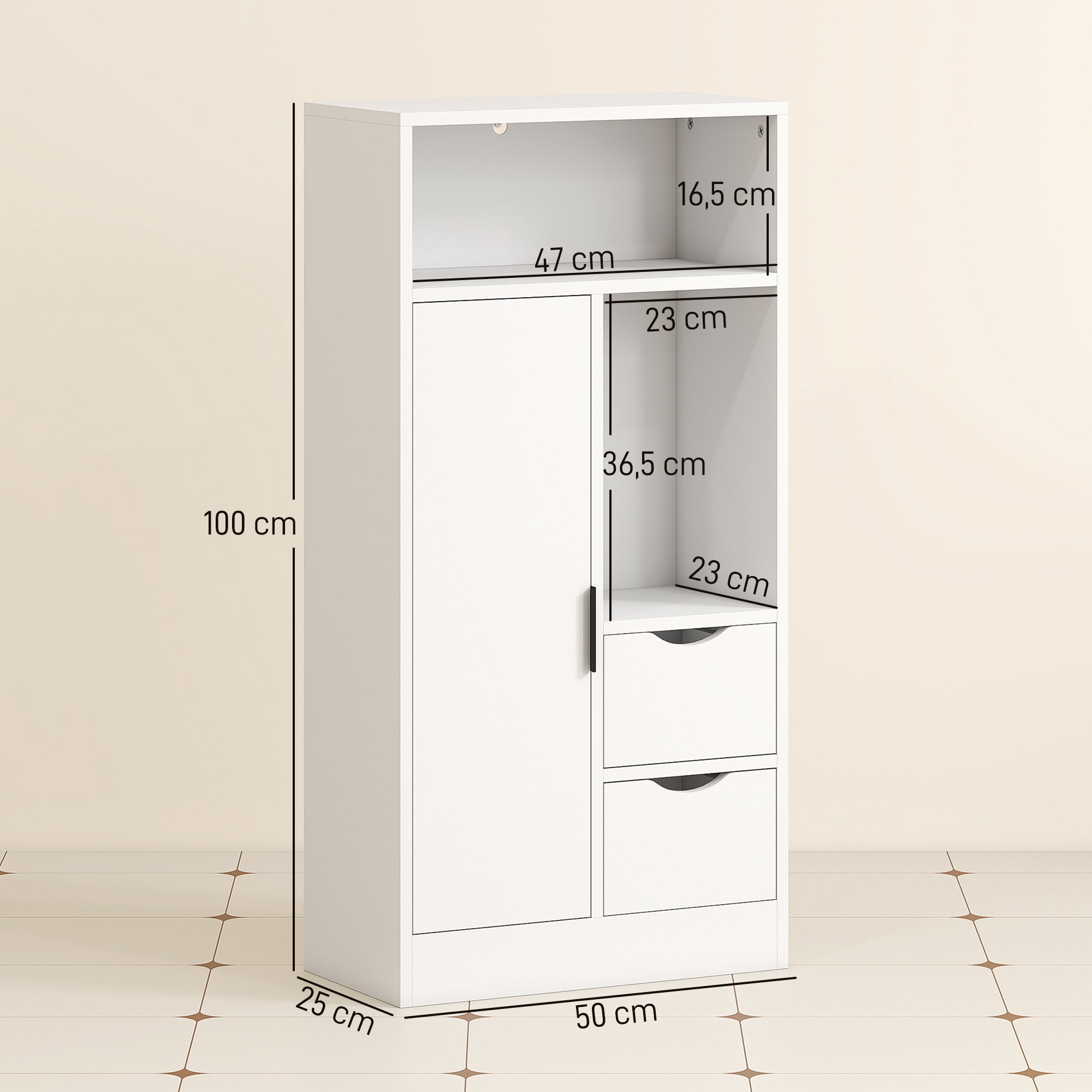 Armário Casa de Banho HOMCOM Melamina de Madeira Branco 50x25x100 cm 834-860V00BK - 3