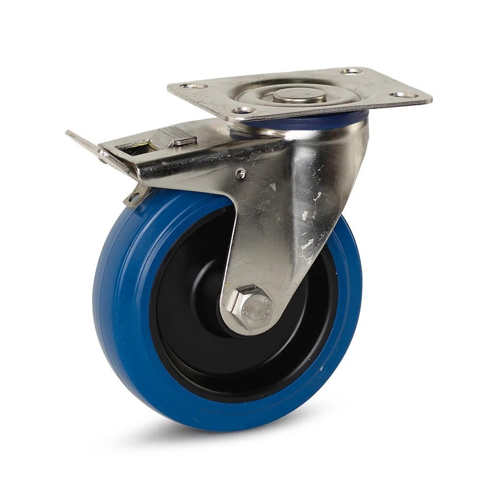 Lot De 4 Roues Pivotantes Bleues Caoutchouc - Diam.125mm - Charge 450kg/roue