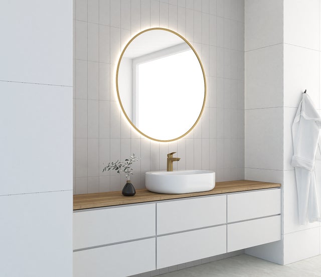 ROUND LINE LED espejo redondo con marco dorado, 80 cm, interruptor y almohadilla antivaho