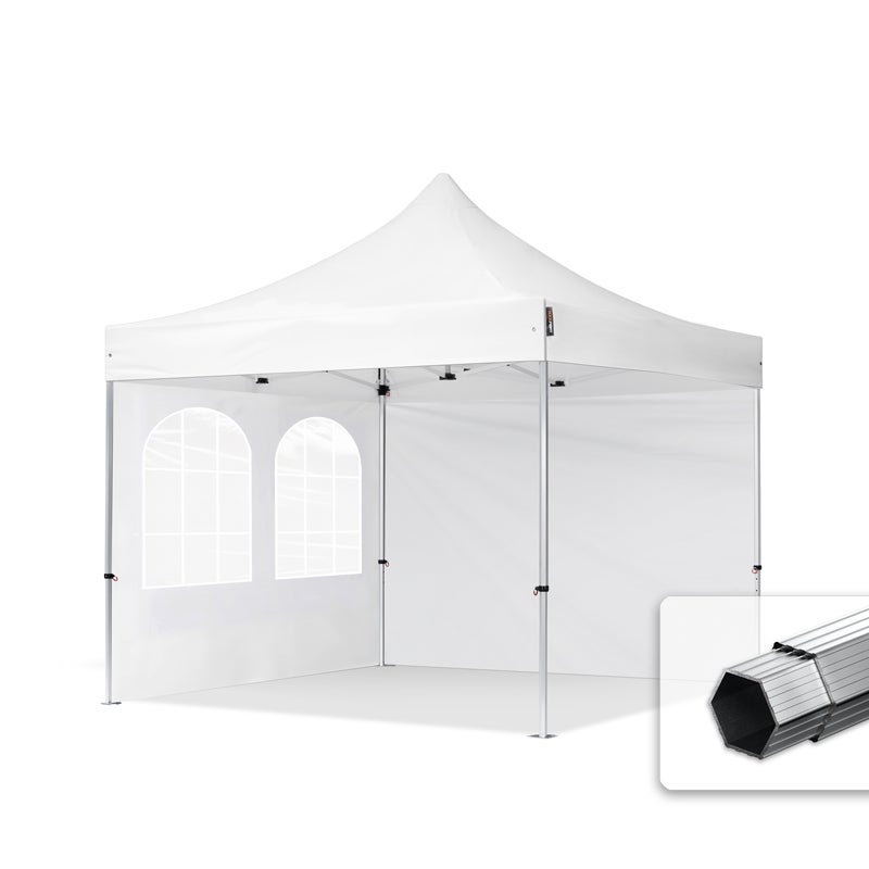 3x3 m Namiot Ekspresowy PROFESSIONAL Alu 40mm, ze ścianami bocznymi, okna kwadratowe, biały
