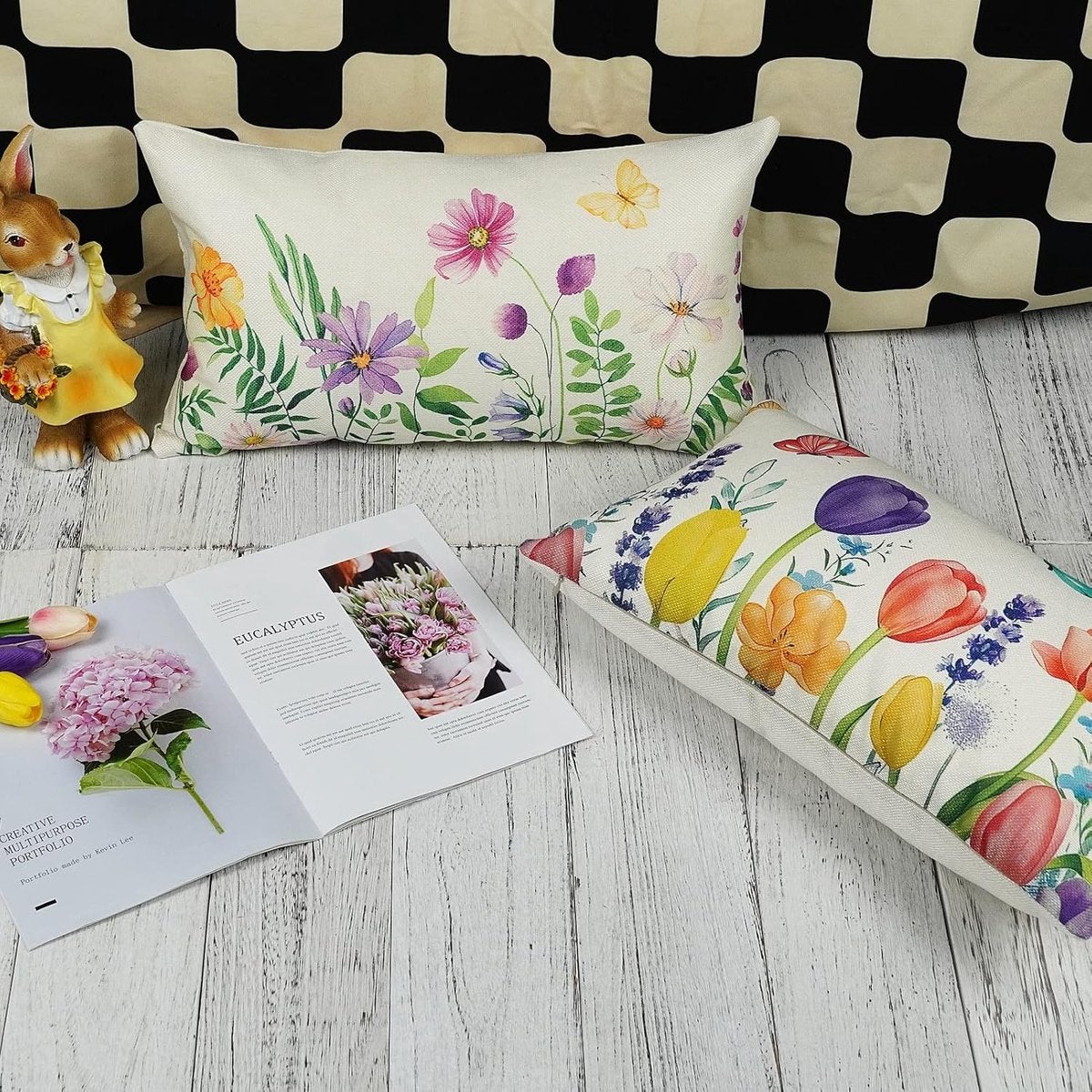 Lot de 2 – Taies d'oreiller – Taies d'oreiller aux motifs de fleurs printanières – 30 x 50 cm – Taies d'oreiller décoratives pour la maison - 4