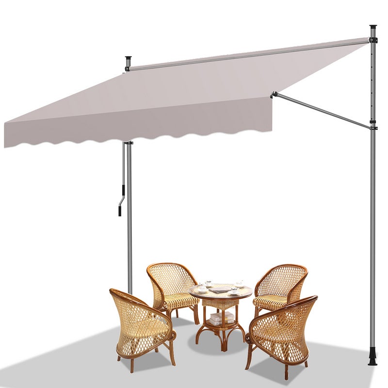 Toldo manual con manivela sin taladrar resistente al sol y al agua altura regulable beige 200cm