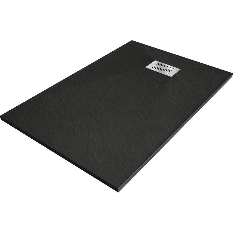 Mexen Hugo brodzik prostokątny SMC 90 x 70 cm, czarny, maskownica inox - 42707090-X