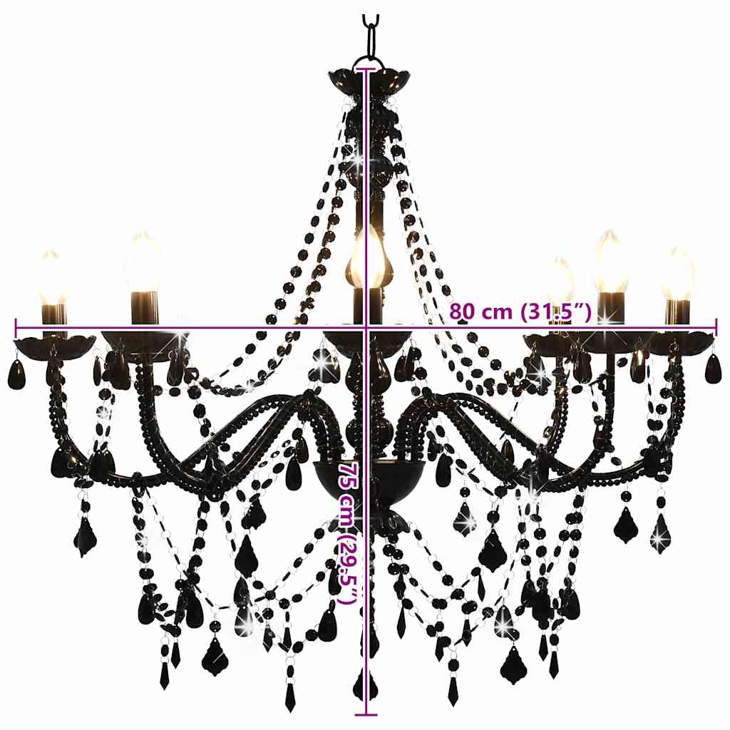 vidaXL Lustre à perles Noir 8 ampoules E14 - 6