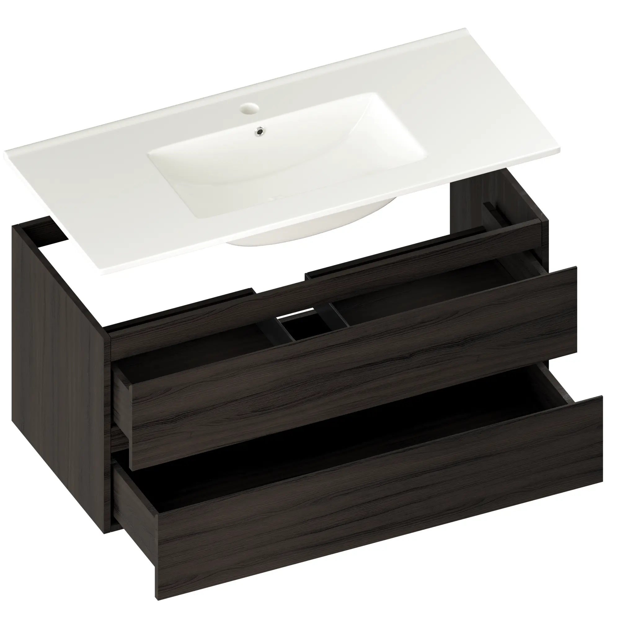 Mirlux Meuble vasque Varo - 100 x 46 x 50 cm - Noyer - Vasque blanche incluse - 5