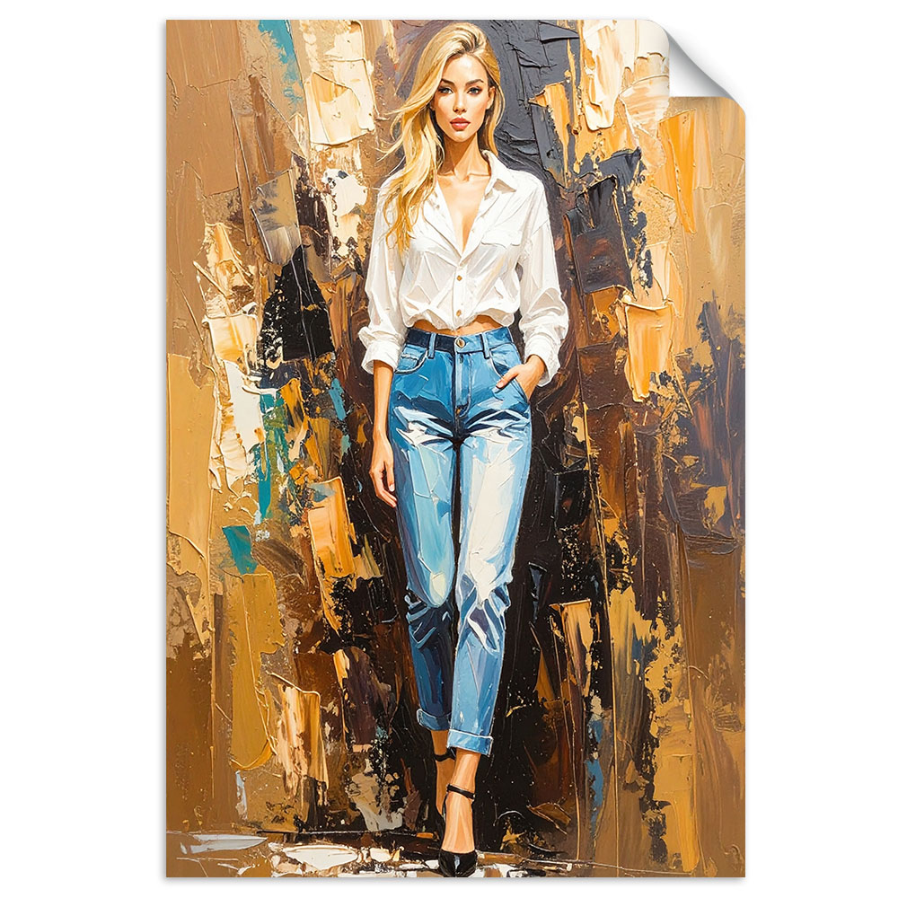 Naklejka samoprzylepna, Piękna dziewczyna w jeansach 20x30