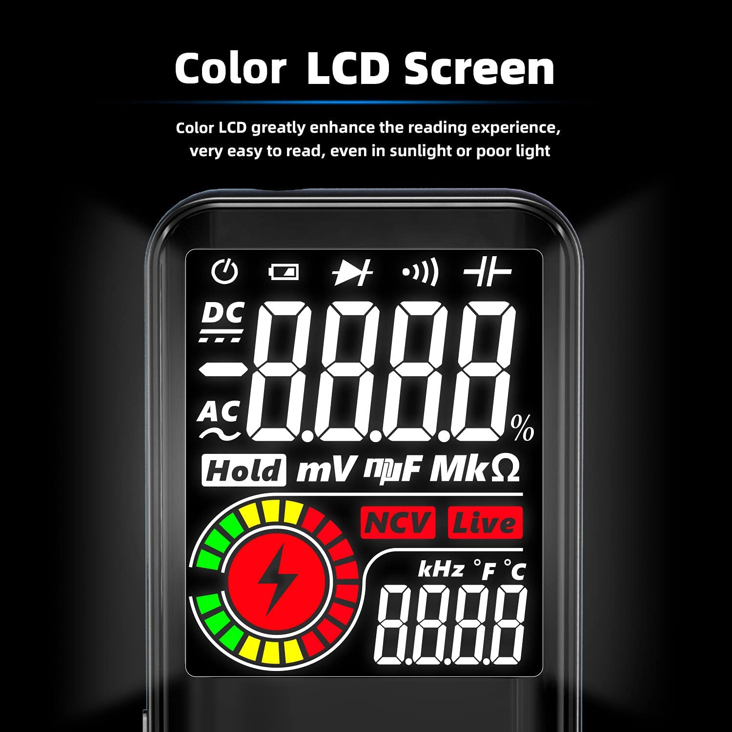 Cyfrowy multimetr LCD, 3 wyniki, 999 zliczeń, woltomierz z automatyczną zmianą zakresu, rezystancja, ciągłość, częstotliwość, dioda, współczynnik wype - 2