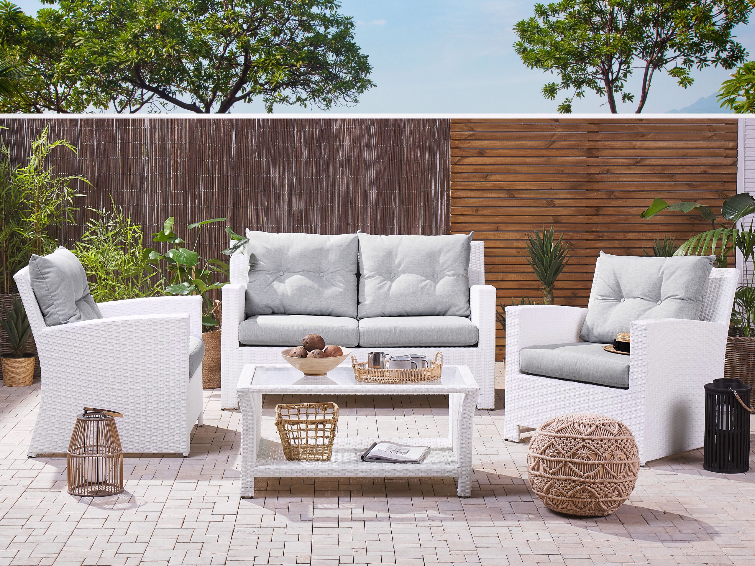 Set lounge pentru grădină cu masă cu 4 locuri MARINO Alb Ratan sintetic
