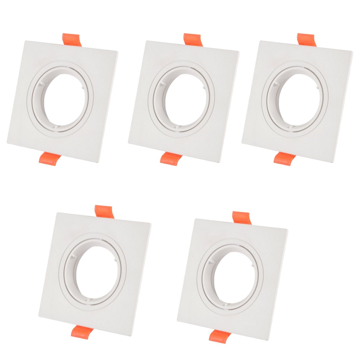 Opakowanie x5 reflektorów wpuszczanych z kwadratową ramką do GU10 / MR16 Białe wykończenie Białe wykończenie 75 mm Ø90 * 93 * 45 mm bez diody LED