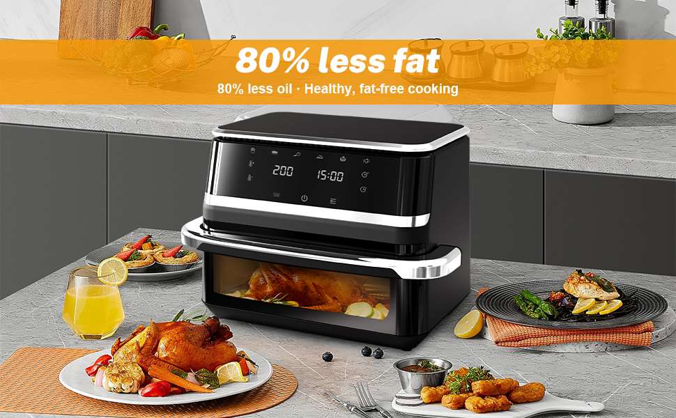 Friteuse à air 12L multifonction, cuisson saine 80% moins de graisse, écran tactile, 80-200°C, minuterie 200 min - 2