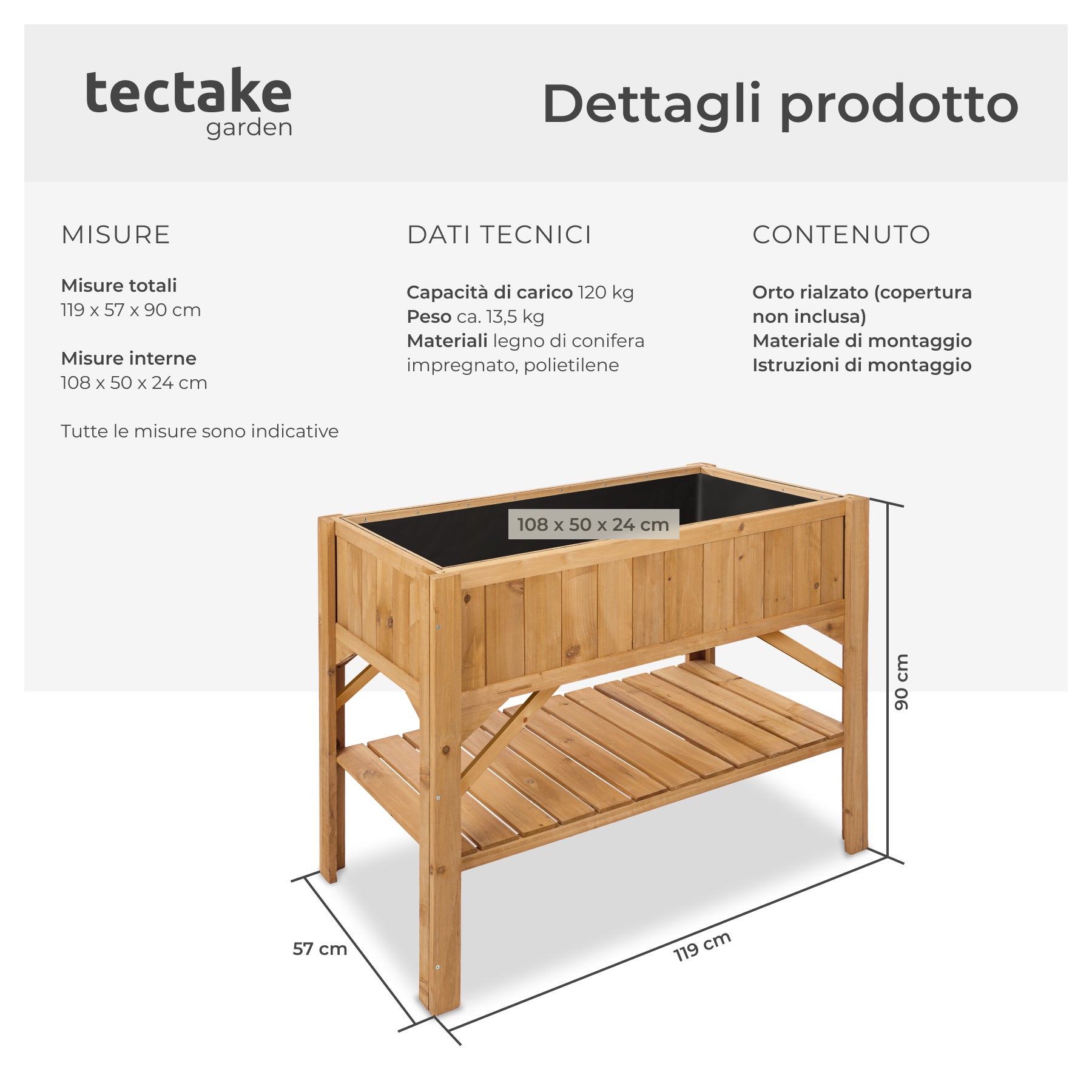 1 cassone per orto rialzato en legno di conifera impregnato ripiano extra resistente alle intemperie marrone TECTAKE - 6